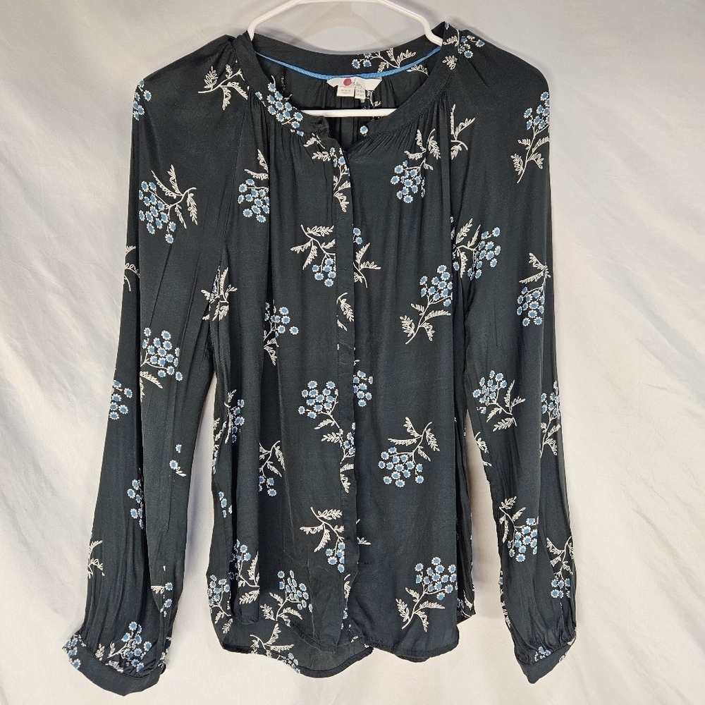 EUC Boden Paris Midnight Garden Meadowsweet Floral Vines Blouse 6R